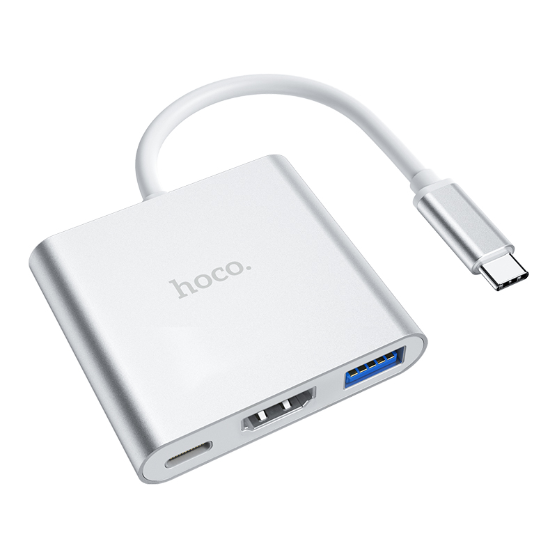 Hoco 3in1 USB-C adapter to (USB 3.0 + HDTV + USB-C-PD) HB14 - Silver